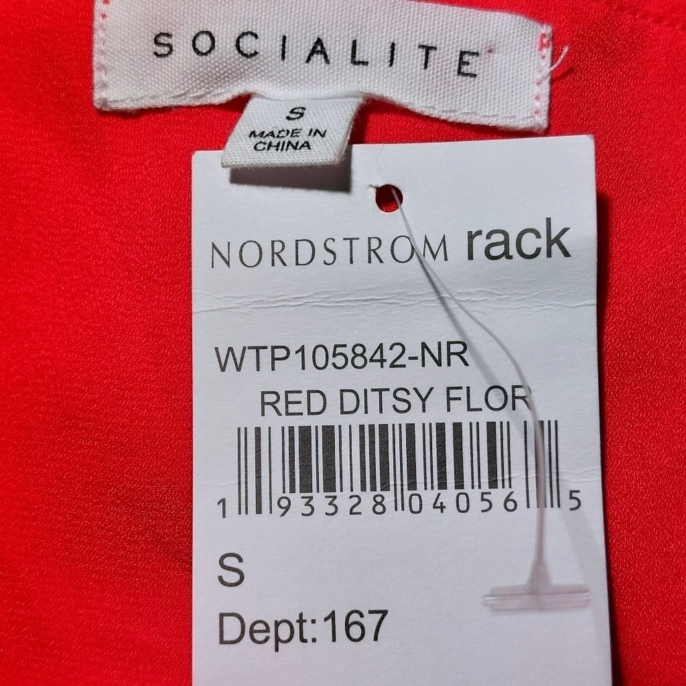 NWT Socialite Women's Floral Spaghetti Straps  Lace Trim Camisole Top Red Size S - Picture 7 of 9